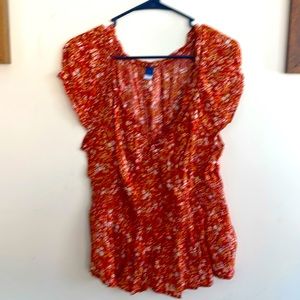 Old Navy orange floral waist defined blouse L